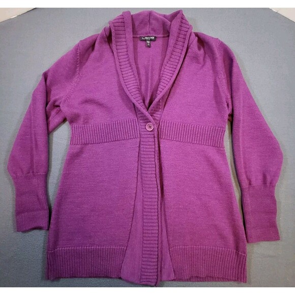 Eileen Fisher Womens Cardigan Sweater Petite Medium PM Purple Merino Wool Italy - Picture 1 of 16